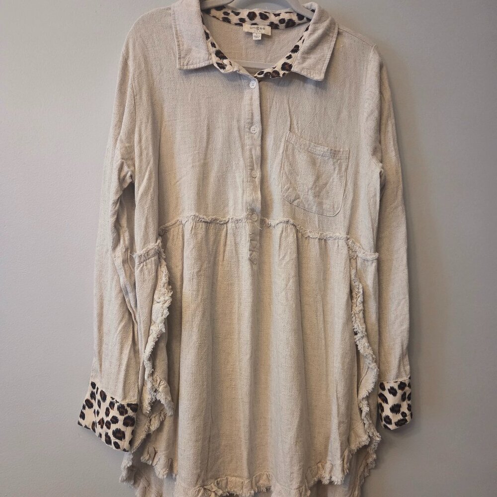 Umgee‎ Tribal Roll Up Sleeve Sedona Shirt Dress, Size L